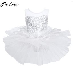 Stage Wear Children Girls Ballet Dance Gymnastics Leoatrd Dress Ballerina Sleeveless Shiny Sequins Tutu Skating Performance Dancewear