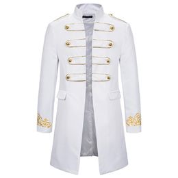 White Stand Collar Embroidery Blazer Men Military Dress Tuxedo Suit Jacket Nightclub Stage Cosplay Masculino 2109042307