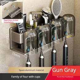 Toothbrush Holders Convenient Toothbrush Rack for Bathroom - Wall Mounted Toothbrush Toothpaste Holders with Hooks and Alumimum Storage 230718