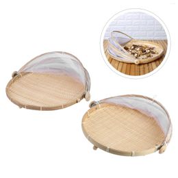 Dinnerware Sets 2 PCS Bamboo Storage Basket Foldable Insect-proof Practical Chic Plate Weaving Woven Handmade Dustpan Household Home