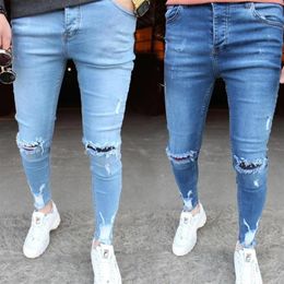 New Men's Jeans Jean Homme Regular Fashion Shredded Holes Skinny Pants 2020 Cotton Small Feet Men Denim Jeans Pontalon Homme1261K