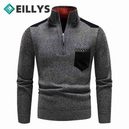 Men's Sweaters Half Zipper Turtleneck Warm Pullover High Quality Male Slim Knitted Sweaters High Neck Sweater Winter Men's Warm Thicker Sweater L230719