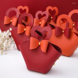 Gift Wrap 20 Pcs/Lot Heart-shaped Portable Multi-color Leather Wedding Candy Box Creative Bow Tie Companion Size 6x5x10.5 5CM