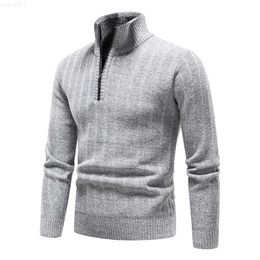 Men's Sweaters Men's Fleece Pullovers Winter Warm Knitted Sweater Pullover Men Fashion Half Zip Stand Collar Casual Knitted Pullover Sweater L230719