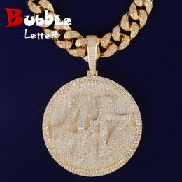 Pendant Necklaces Bubble Letter Custom Name Big Circle Pendant For Men's Gold Colour Plated Hip Hop Rock Jewellery Necklace 230718