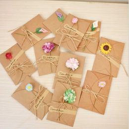 18x12cm Vintage Kraft Paper Handmade Dried Flower Greeting Card with Hemp Rope Envelope Card Sunflower Carnation Rose Custom