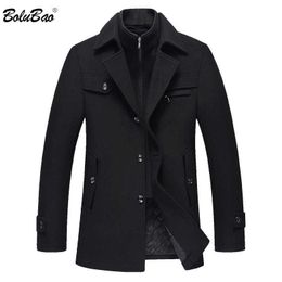 Men's Wool Blends BOLUBAO Men Winter Wool Coat Men's New High Quality Solid Colour Simple Blends Woollen Pea Coat Trench Coat Casual Overcoat HKD230718