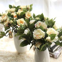 Decorative Flowers 2pc/lot Artificial Fabric Gardenia Flower Plant With Plastic Stem Bridal Decoration Wedding
