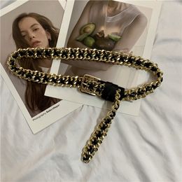 Neck Ties Pu Leather Black Metal Chain Punk Belt for Women with Gold Silver Buckle 230718