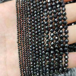 Whole Natural Black Spinel Faceted Beads 2MM 3mm 4MM Cutting Loose Reflective For Jewellery Necklace Bracelet Making257R