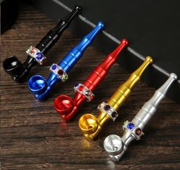 Smoking Pipes Aluminum alloy pipe with diamond multi-color smoke rod metal smoke set, convenient and detachable for cleaning