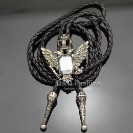 Bolo Ties RechicGu Vintage 2 Head Pendant Leather Necklace Western Bolo Ties For Mens Jewellery Bola Bow Fashion Accessories Unisex HKD230719