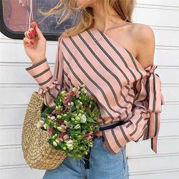 Shirts Designer Tops Blouses Women Shirt Clothing Lady Off Shoulder Lace Up unique stripe Shirts Spring and Autumn Seasons Date Casual Vacation Preferred Attire