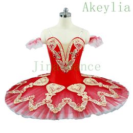 Adult red gold professional ballet tutu pancake ballerina stage pancake custome for girls Ballet performance custome competition d227S