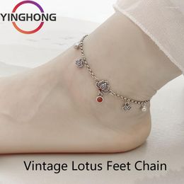 Anklets QueXiang 2023 Summer S925 Sterling Silver Vintage Lotus For Women Jewelry Luxury Fashion Exquisite Gift