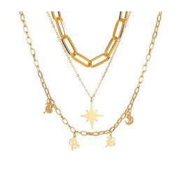 Chains Fashion Vintage Thick Chain Multilayer Star Pendant Necklace For Women Simple Layered Letter Harajuku Accessories Neck270b