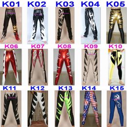 Unisex Shiny Lycra Metallic Trousers Costumes 15 Style Wrestling Pants Sexy Women's Legging Halloween Party Fancy Dress Cospl290J