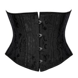 Short Torso 24 Steel Boned Corset Waist Trainer Body Shaper Brocade Jaquard Underbust Corset Women Slimming Belt Black White XS-3X269h