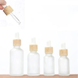 30ml Dropper Bottle Empty Refillable Bottles Vial Cosmetic Container Frosted Glass Jar with Imitated Bamboo Cap nmd