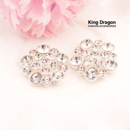 Crystal Rhinestone Button Flat Back 20pcs lot Silver Colour 25MM Craft Decoration Button KD245238n