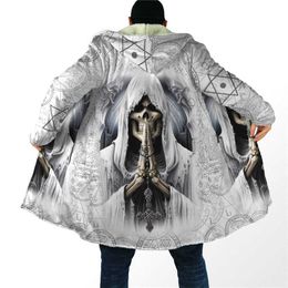 Men's Wool Blends Winter Men For Women God Of Death Cloak 3D Printed Cloak Fleece Wind breaker Warm Hood Cloak HKD230718