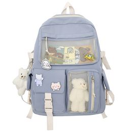 School Bags Buckle Badge Backpack Candy Color Fashion Cute Schoolbag Shoulder Student Bag Teenage Girls College 230718
