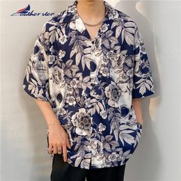 Men's Casual Shirts Hawaiian Polyester Summer Short Sleeve Shirt Tropical Leaf 3D Pattern Printing Beach Male Blouse For Men 3Xl