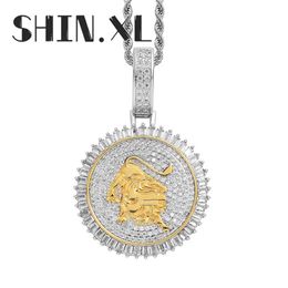 Hip Hop Round Necklace Charm Cow Gold Plated Iced Out Full Zircon Mens Bling Jewellery Gift3134