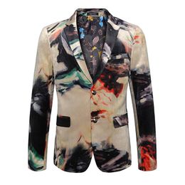 Men's Suits & Blazers Blazer Male British Single Breasted Flower Party Men Suit Jacket Fashion Oversize 5XL Slim Fit215G