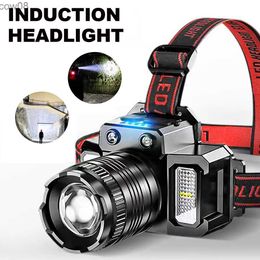 Headlamps Rechargeab Headlamp 2200mah Super Bright Torch Light T51 Induction D Headlight Waterproof Camping Mobi Power Bank Flashing HKD230719