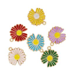 Whole Yellow Blue Pink Enamel Daisy Flower Charms For Bracelet Earring Necklace Pendants Alloy Jewellery Making Findings275n