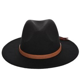 Fashion- Sun Hat Women Men Fedora Hat Classical Wide Brim Felt Floppy Cloche Cap Chapeau Imitation Wool Cap268Z2680