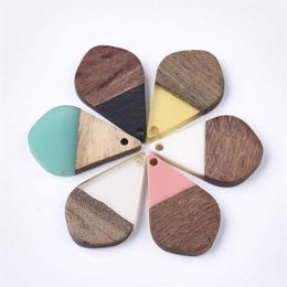 50pcs Resin & Wood Pendants Charm Mixed Color Teardrop for Jewelry Making DIY Bracelet Necklace Accessories Supplies 210720302H