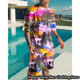 Mens Tracksuits Summer Vintage Set 2 Pieces Hawaiian Style Tracking Dress Fashion Tshirt Shorts Casual Beach Clothing 230718