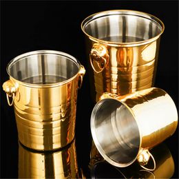 Ice Buckets And Coolers Gold Golden Thick Tiger Head Stainless Steel Bucket Champagne Chilled Wine Beer Red Cube Bar Ktv Two Handles 230719