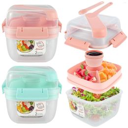 Storage Bottles Salad Container With Utensils Leakproof Bento Box 3 Compartment Tray Reusable Lunch Dressing Cup