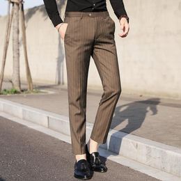 Men's Suits High-end Korean Business Casual Striped Suit Pants High Drop Stretch Slim-fit Waistline Elastic Straight