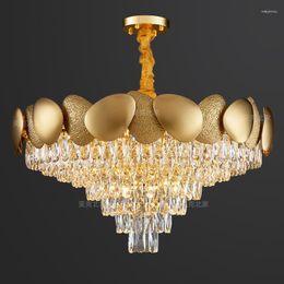 Pendant Lamps Luxury Led Crystal Chandelier Lighting For Living Room Light Modern Fixtures Gold Round Stainless Steel Lustre Cristal