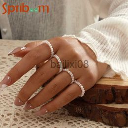 Band Rings 2/3/4Pcs Imitation Pearls Rings Set for Women Boho Red Blue Beaded Knuckle Ring Star Moon Pendant Open Vintage Jewellery Aesthetic J230719