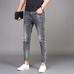 Men's Jeans Whole 2021 Denim Trendy Brand Slim Feet Casual Long Pants Korean Style Summer Thin Smoke Grey Pencil2581