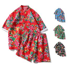 Men s Tracksuits Floral Print Shirts Set Men Summer Beach Clothes 2 Piece Shorts Casual 2023 Plus Size 230719