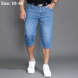 Men's Shorts Summer Jeans Mens Denim Elastic Stretched Thin Oversized Plus Size Light Blue 42 44 48 Male Calf Length Half Trousers 230719