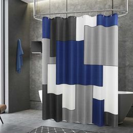 Shower Modern Simple Navy Blue Geometric Shower Curtain Bathroom Accessories Decor Black and Grey Shower Curtain Set with