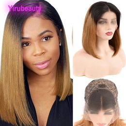 Malaysian Human Hair Virgin Hair Lace Front Bob Wigs 1B 27 Silky Straight 1b 27 Ombre Colour 13X4 Wigs 180% Density2514