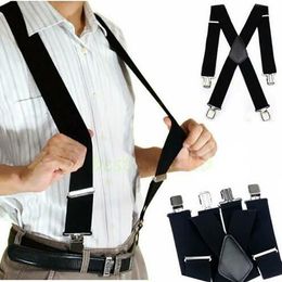 Suspenders 35 25 20mm Wide Men High Elastic Adjustable 4 Strong Clips Suspender Heavy Duty X Back Trousers Braces 230718
