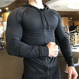 Men's Hoodies Sweatshirts Compression Elastic Hoodies 2023 Spring Thin Sports Jackets Man Gym Sportswear Running Fitness Hooded Bodybuilding Sweatshirts T230719