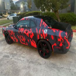 Red Black Camouflage Premium Vinyl Car Wrap Decal Film Sheet Foil with Air Channel Release Technology2454