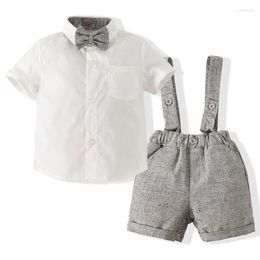 Clothing Sets 2Piece Summer Baby Boys Clothes Fashion Gentleman Suit White Cotton Short Sleeve Tie Tops Born Set BC2410-1