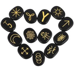 Natural Witches Runes Stones Set of 13 Healing Crystal with Engraved Gypsy Reiki Symbols for Meditation Divination299e