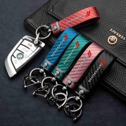 Car Key HighGrade Carbon Fibre Pattern Car Keychain Car Custom Keyring for Dodge journey Challenger Calibre Nitro Car Accessories x0718